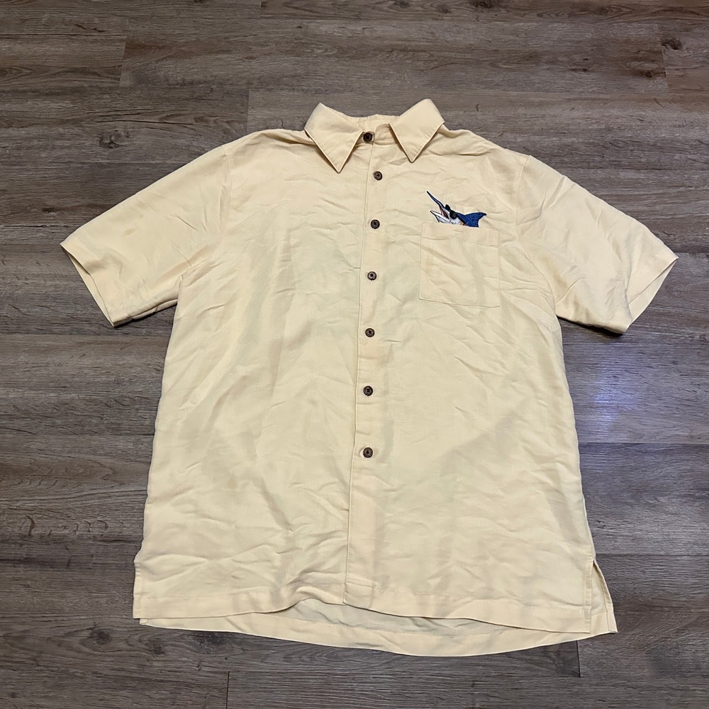 Hook & Tackle Booze Brothers Marlin Fishing Shirt Mens‎ Large Yellow Embroidered